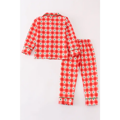 Red christmas tree gingham boy pajamas set - Set