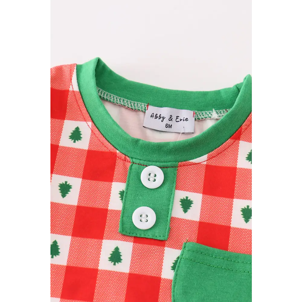 Red christmas tree gingham boy romper - baby