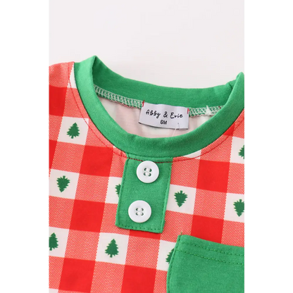 Red christmas tree gingham boy romper - baby