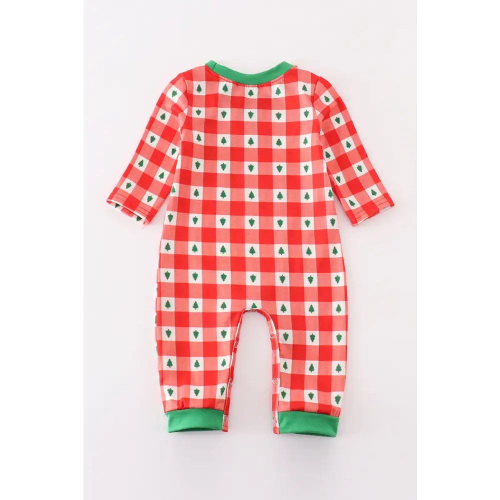 Red christmas tree gingham boy romper - baby