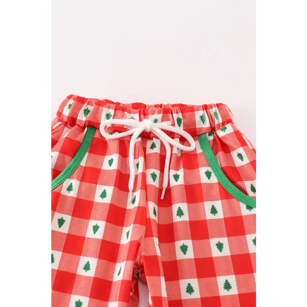 Red christmas tree gingham boy set - Set