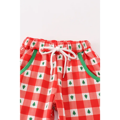 Red christmas tree gingham boy set - Set