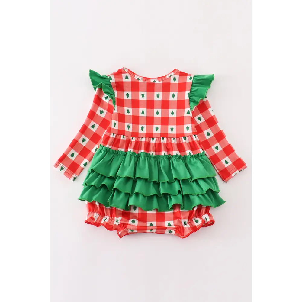 Red christmas tree gingham girl bubble - baby