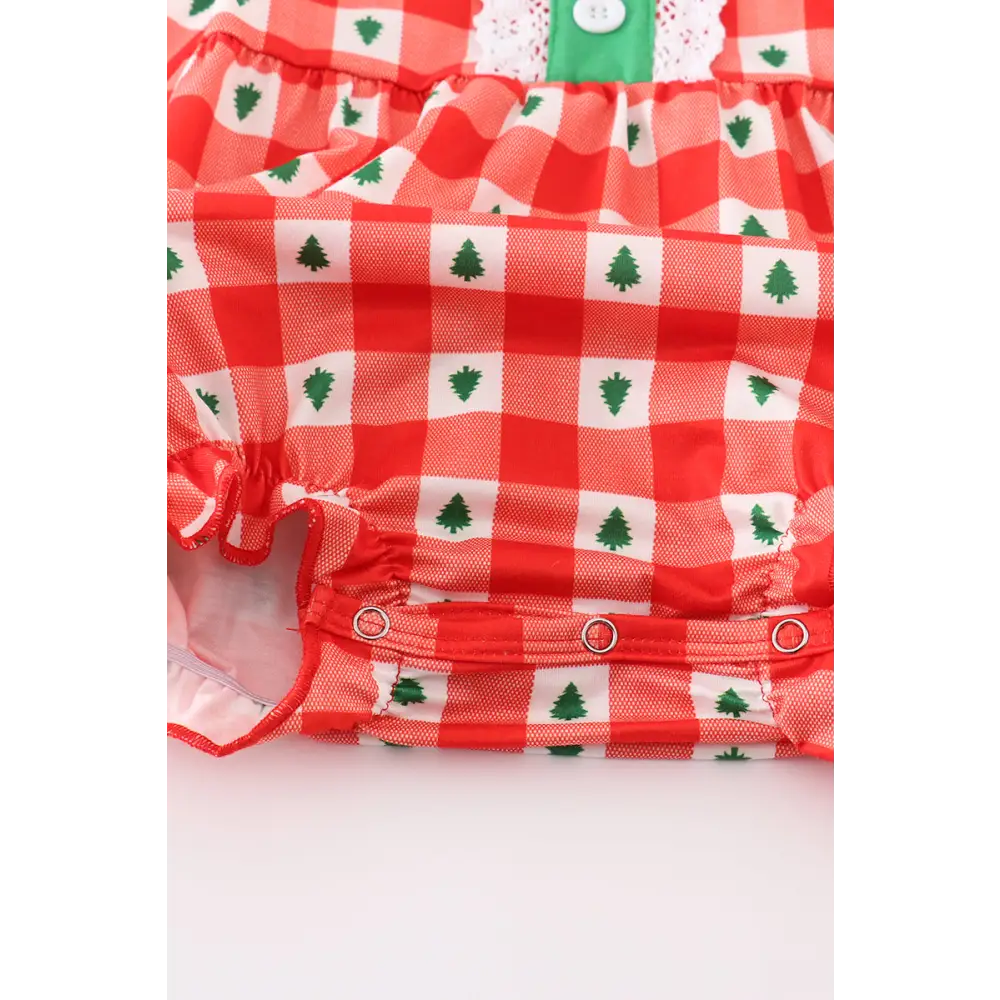 Red christmas tree gingham girl bubble - baby