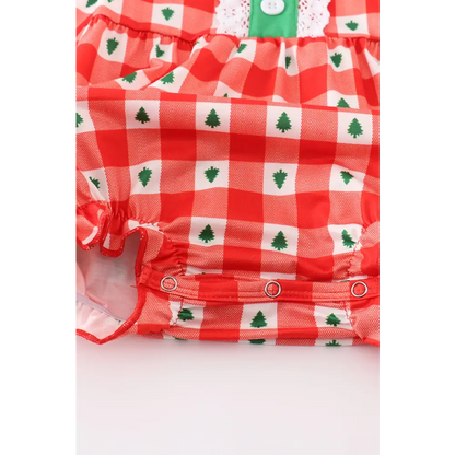 Red christmas tree gingham girl bubble - baby