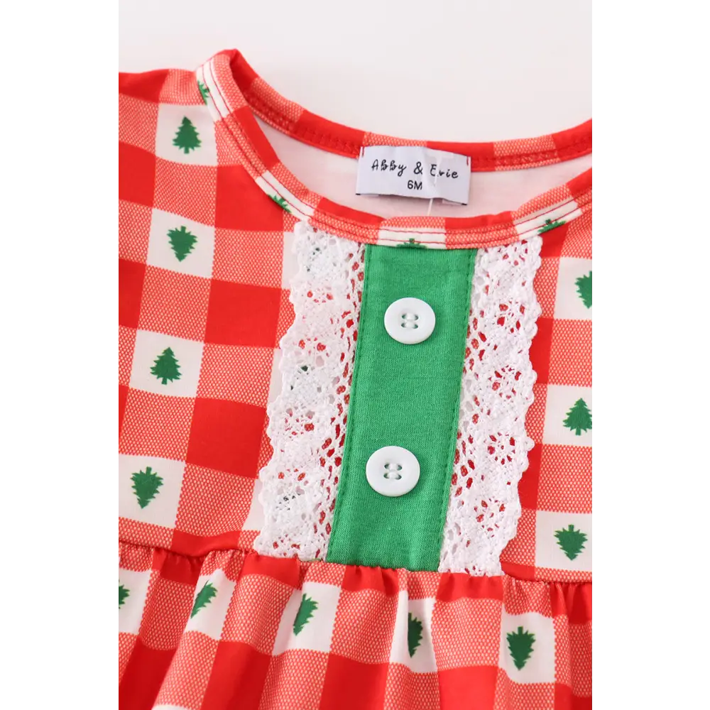 Red christmas tree gingham girl bubble - baby