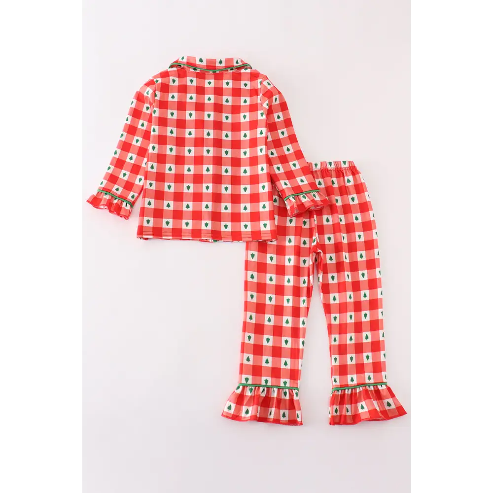 Red christmas tree gingham girl pajamas set - Set