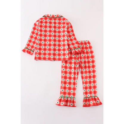 Red christmas tree gingham girl pajamas set - Set