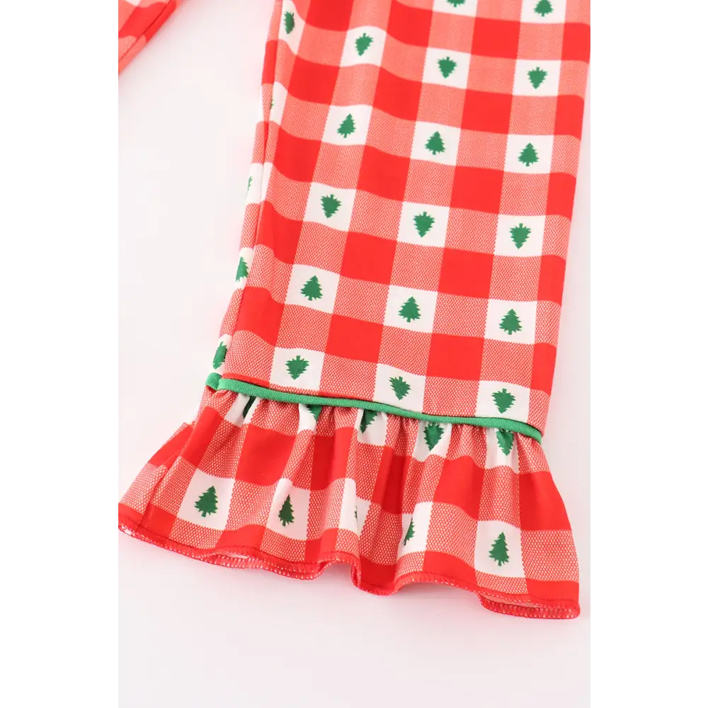 Red christmas tree gingham girl pajamas set - Set