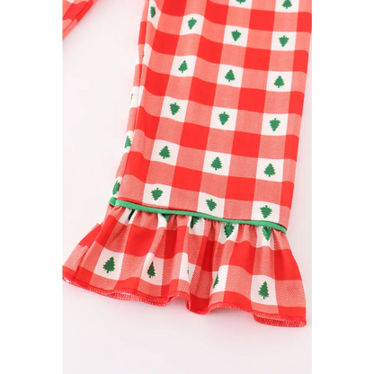 Red christmas tree gingham girl pajamas set - Set