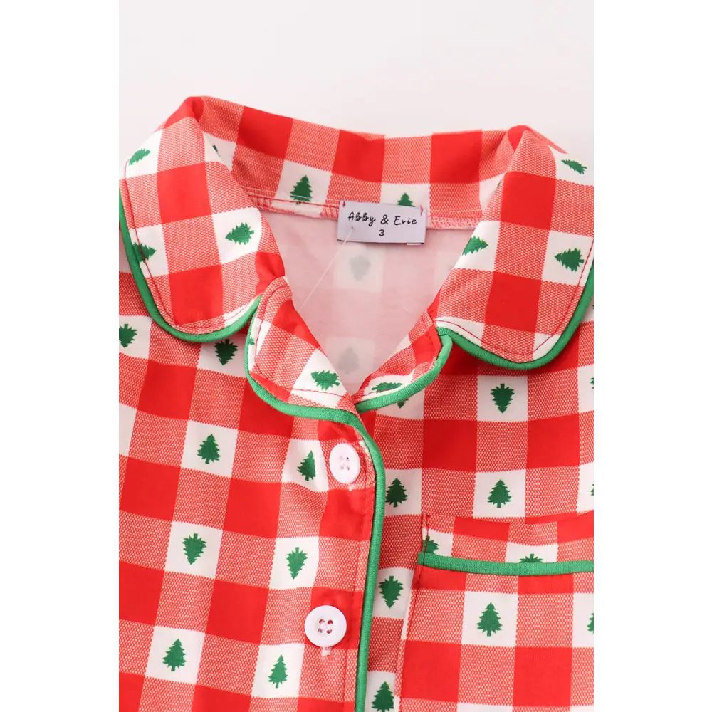 Red christmas tree gingham girl pajamas set - Set