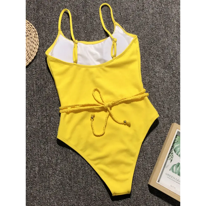 Ribbed Tie Waist One-Piece Swimsuit