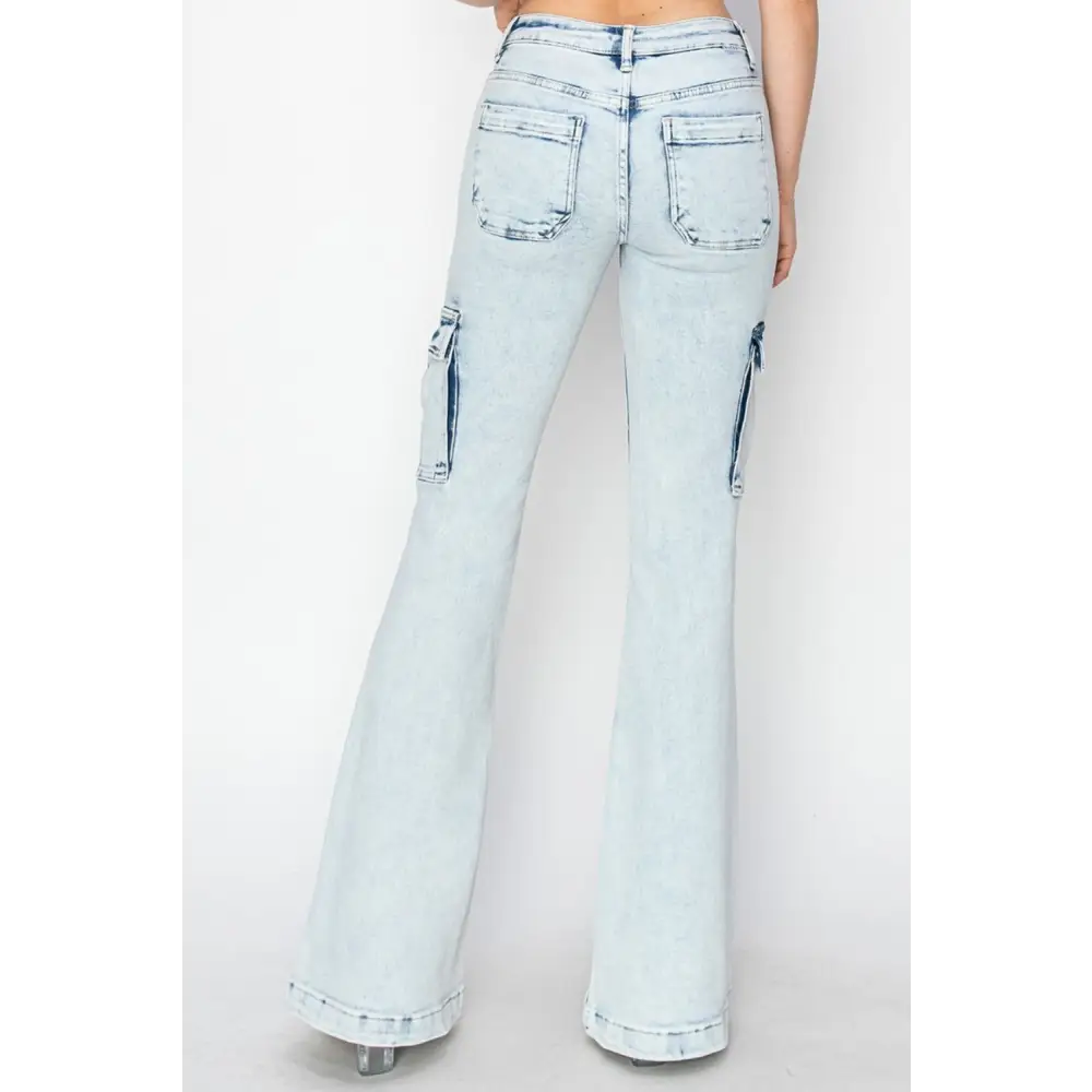 RISEN Full Size High Rise Cargo Flare Jeans - Bottoms