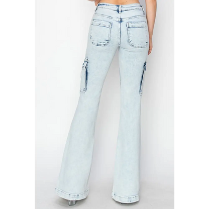 RISEN Full Size High Rise Cargo Flare Jeans - Bottoms