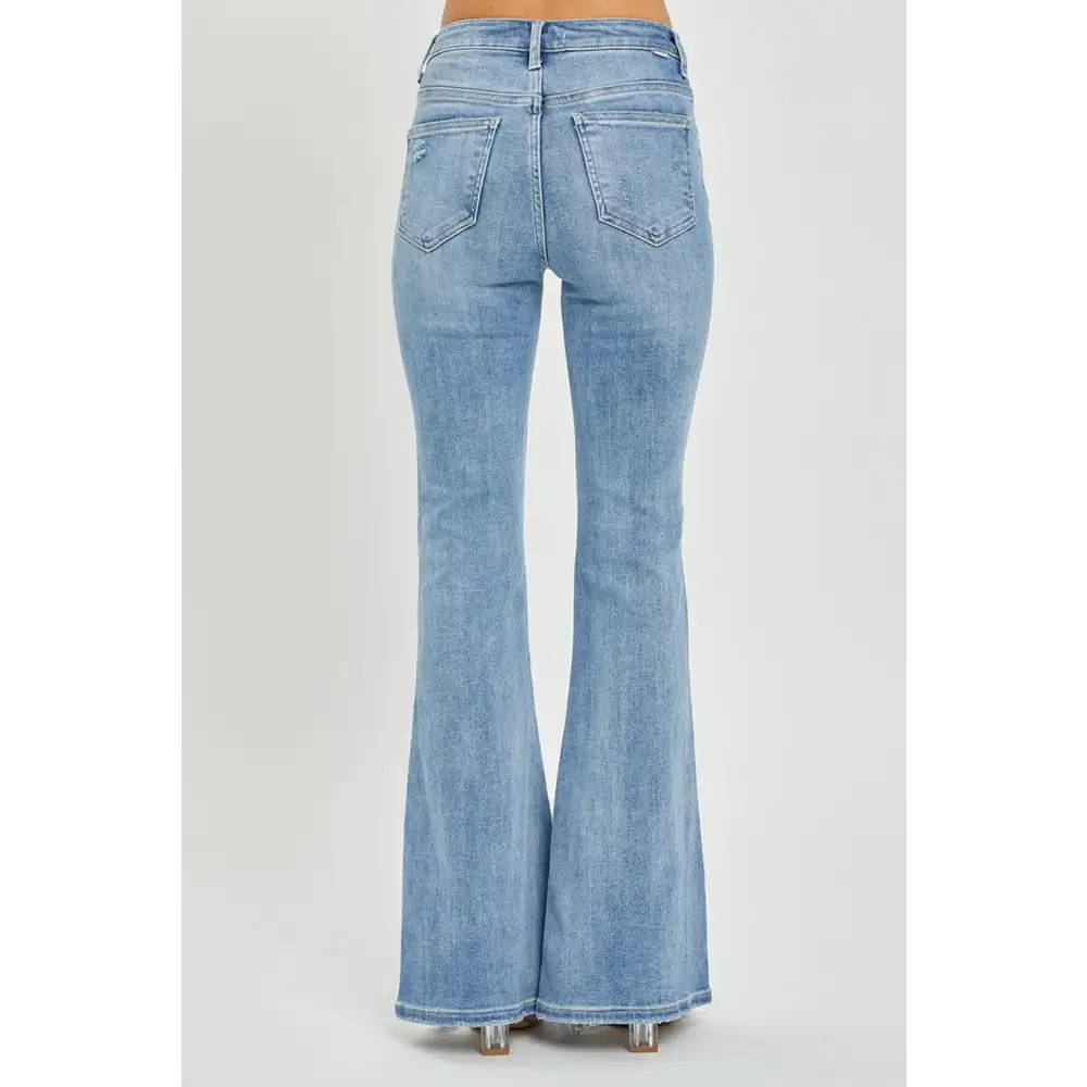 Risen Full Size High Rise Frayed Hem Flare Jeans