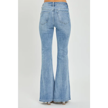 Risen Full Size High Rise Frayed Hem Flare Jeans