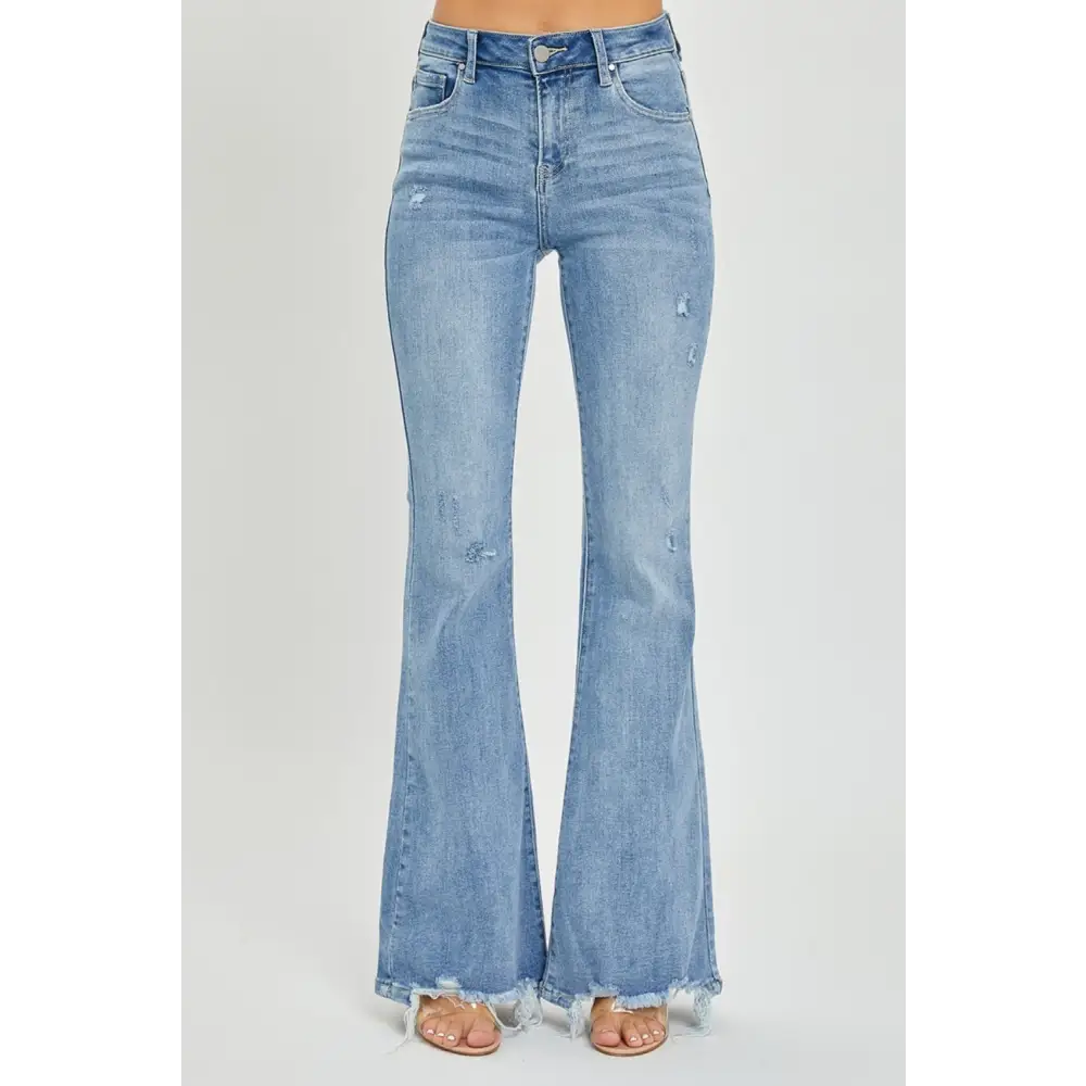 Risen Full Size High Rise Frayed Hem Flare Jeans