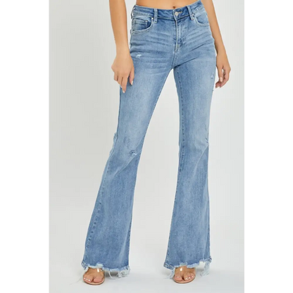 Risen Full Size High Rise Frayed Hem Flare Jeans