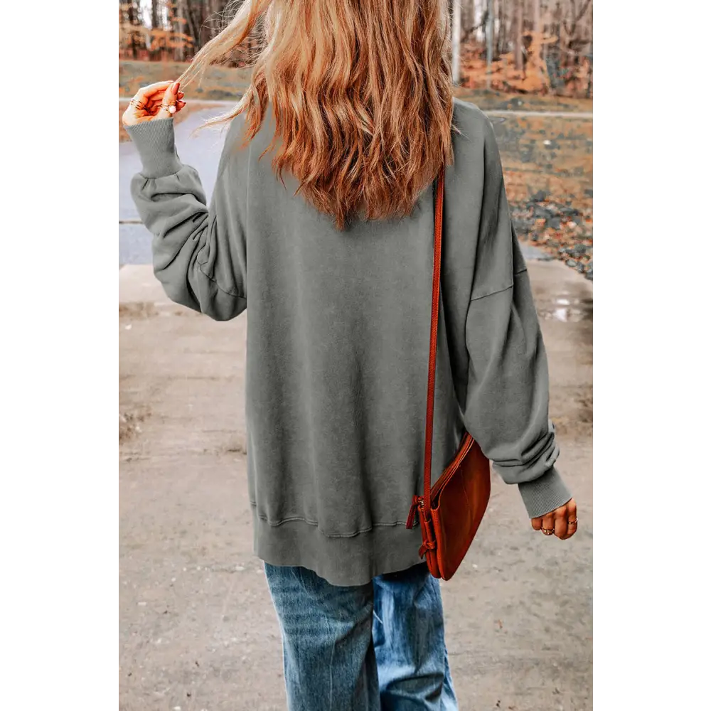 Round Neck Dropped Shoulder LEGGINGS LEAVES LATTES PLEASE Graphic Sweatshirt - Madi Gray Boutique