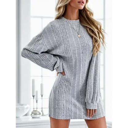 Round Neck Dropped Shoulder Mini Dress - Heather Gray / XS