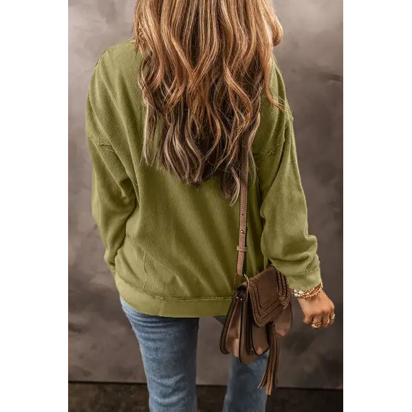 Round Neck Dropped Shoulder Sweatshirt - Madi Gray Boutique