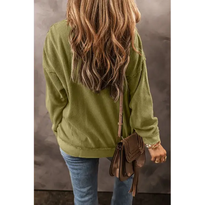 Round Neck Dropped Shoulder Sweatshirt - Madi Gray Boutique