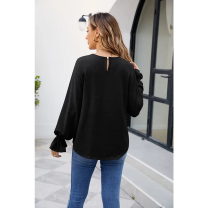 Round Neck Flounce Sleeve Blouse - Madi Gray Boutique