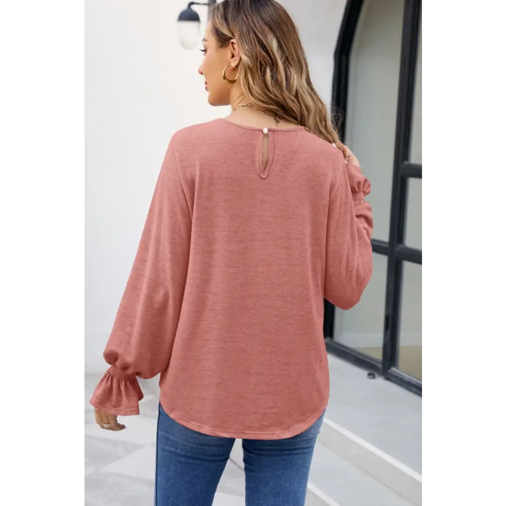 Round Neck Flounce Sleeve Blouse - Madi Gray Boutique