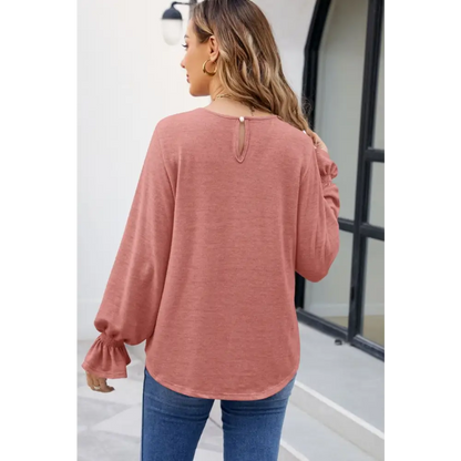 Round Neck Flounce Sleeve Blouse - Madi Gray Boutique