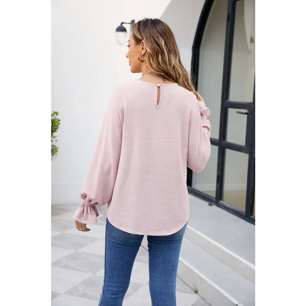 Round Neck Flounce Sleeve Blouse - Madi Gray Boutique