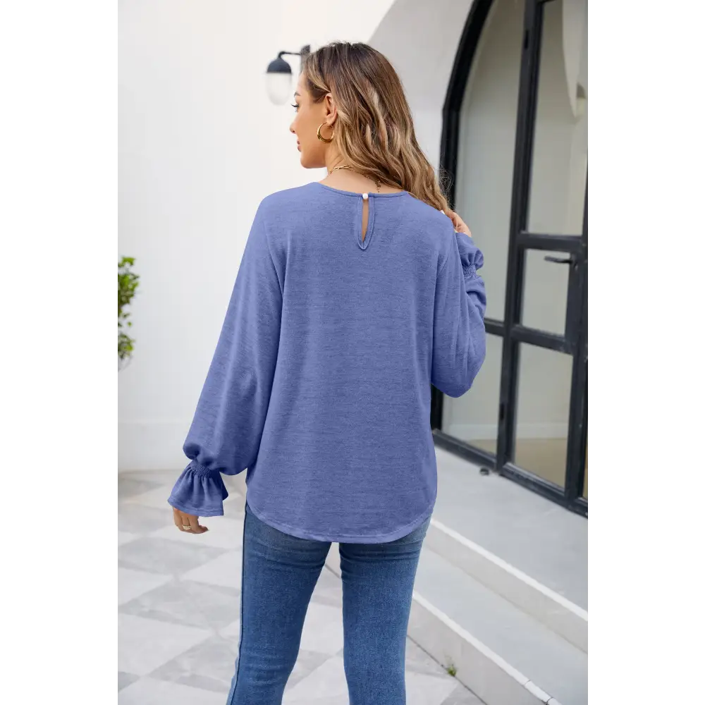 Round Neck Flounce Sleeve Blouse - Madi Gray Boutique