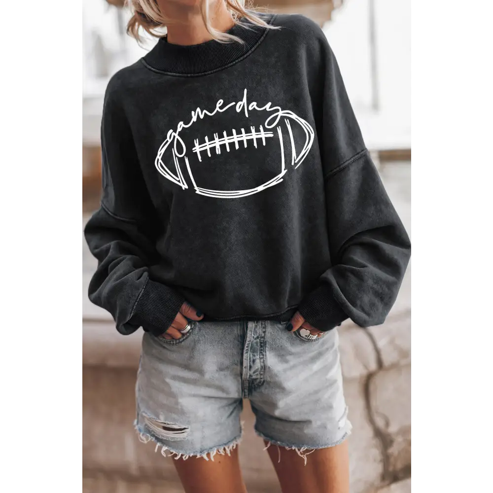 Round Neck Long Sleeve FOOTBALL Graphic Sweatshirt - Madi Gray Boutique