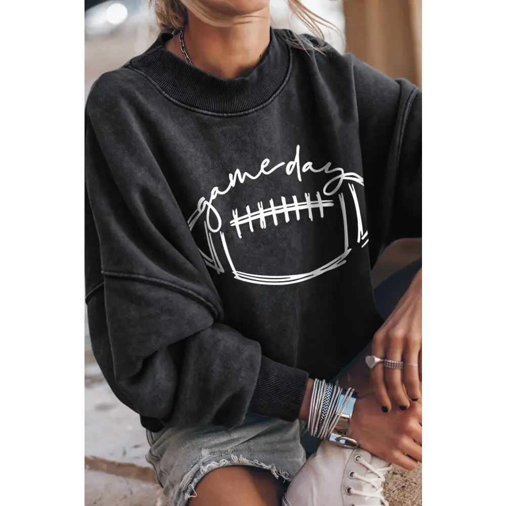 Round Neck Long Sleeve FOOTBALL Graphic Sweatshirt - Madi Gray Boutique