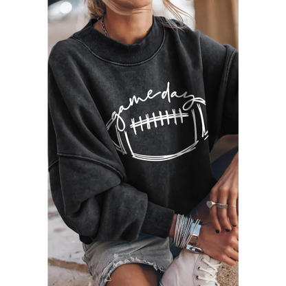 Round Neck Long Sleeve FOOTBALL Graphic Sweatshirt - Madi Gray Boutique