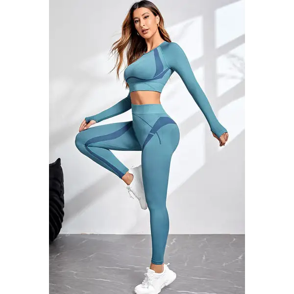 Round Neck Long Sleeve Top and Leggings Active Set