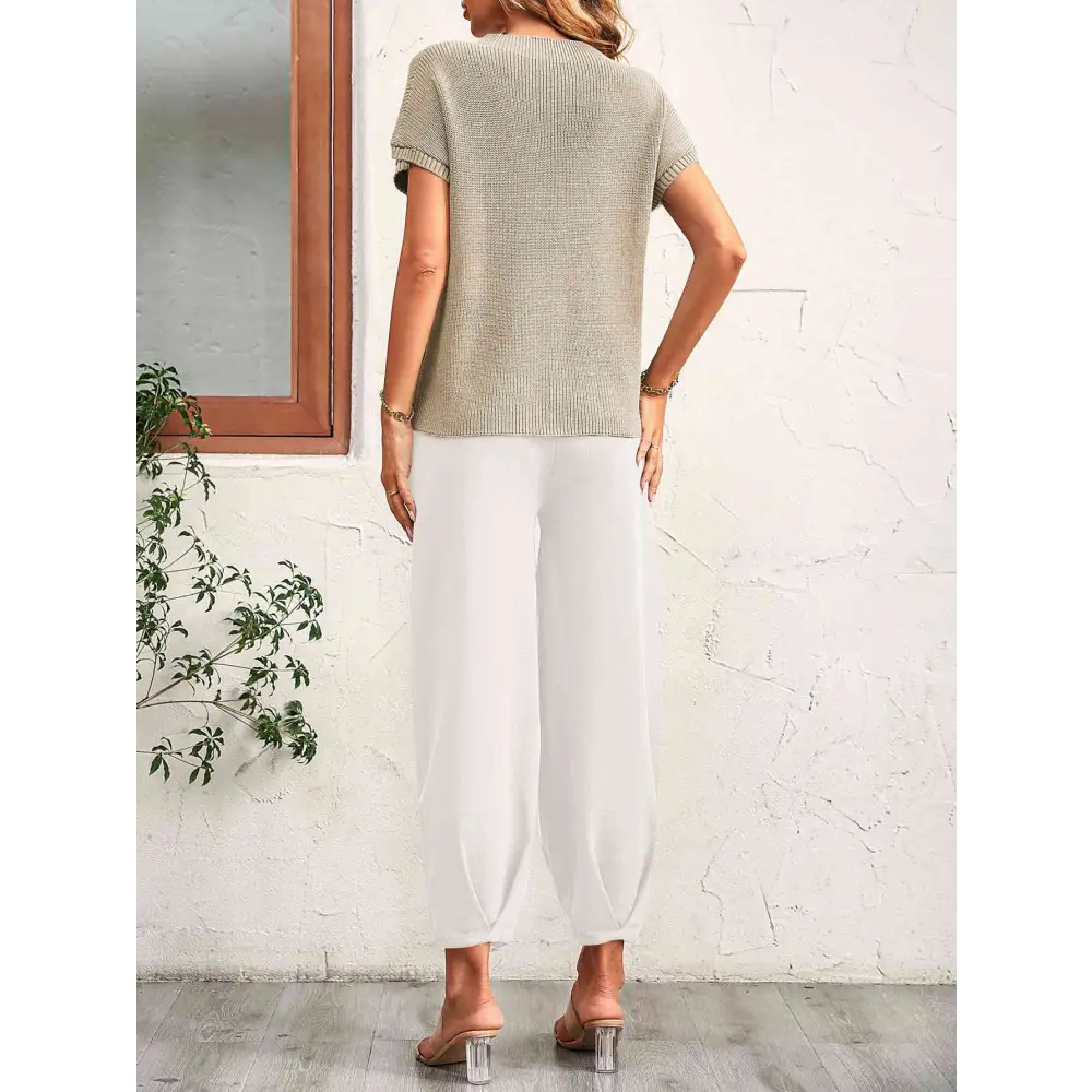 Round Neck Raglan Sleeve Tee and Long Pants Set