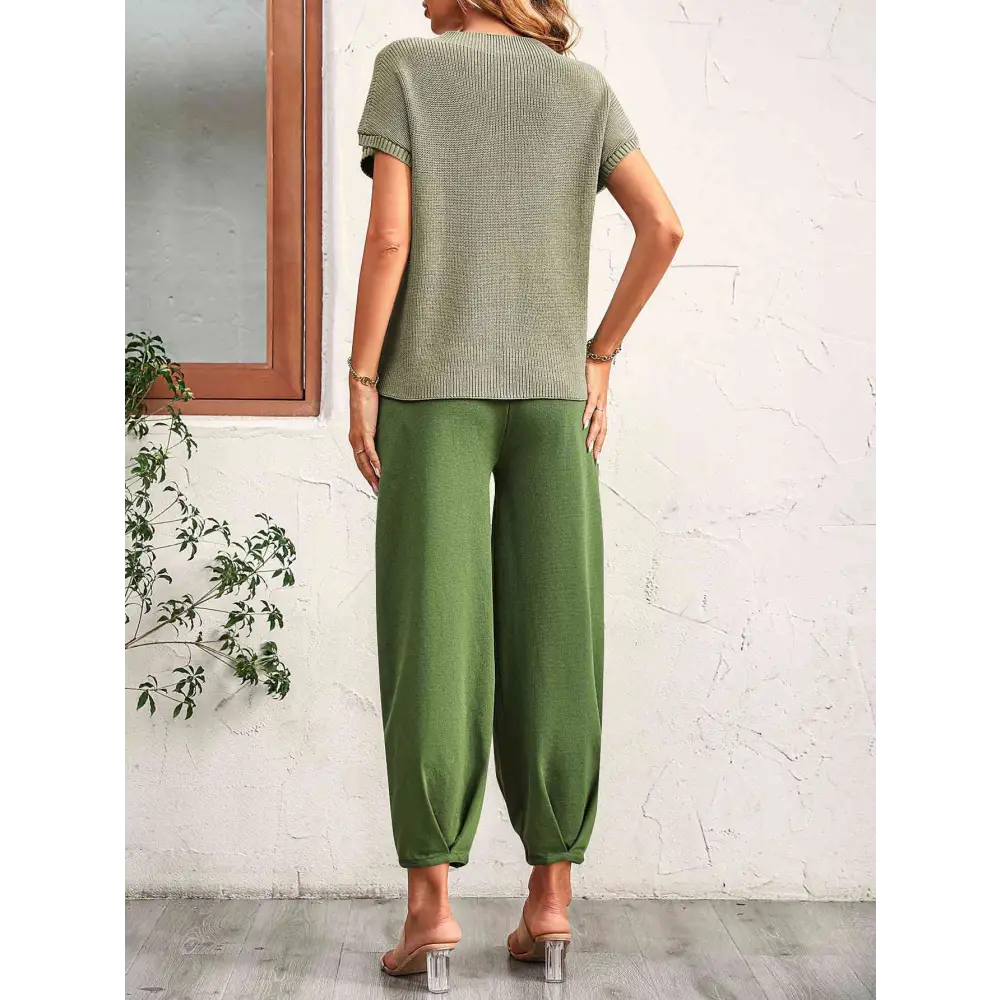 Round Neck Raglan Sleeve Tee and Long Pants Set