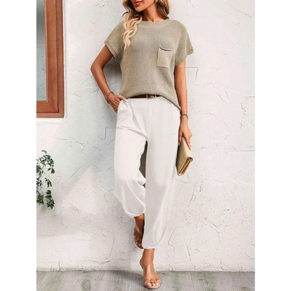 Round Neck Raglan Sleeve Tee and Long Pants Set