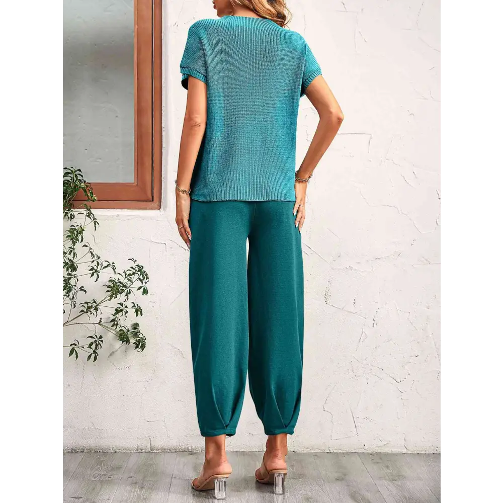 Round Neck Raglan Sleeve Tee and Long Pants Set