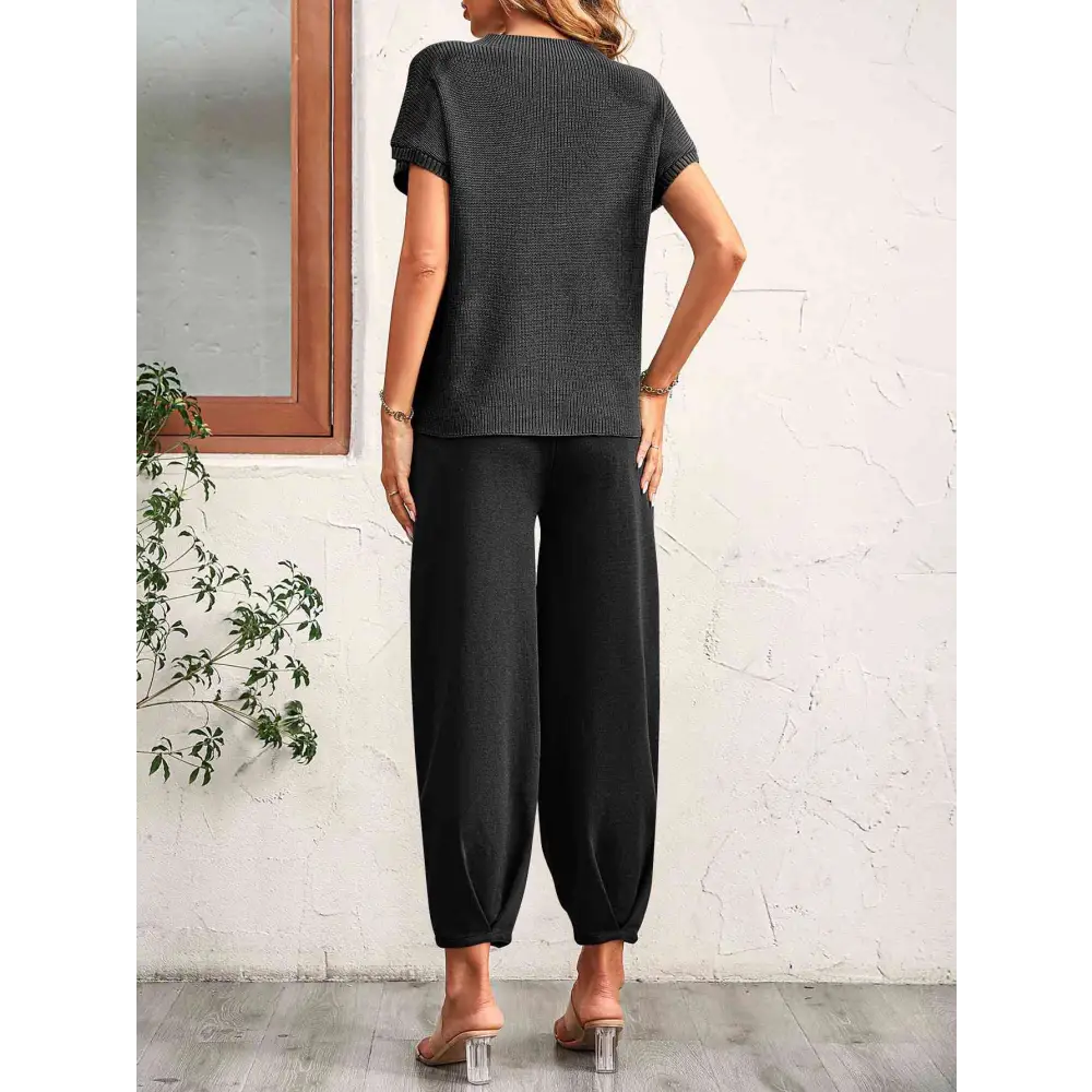 Round Neck Raglan Sleeve Tee and Long Pants Set