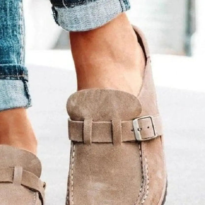 Round Toe Low Heel Buckle Loafers - Accessories