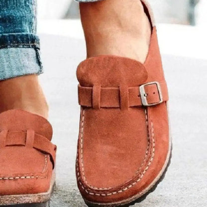 Round Toe Low Heel Buckle Loafers - Accessories