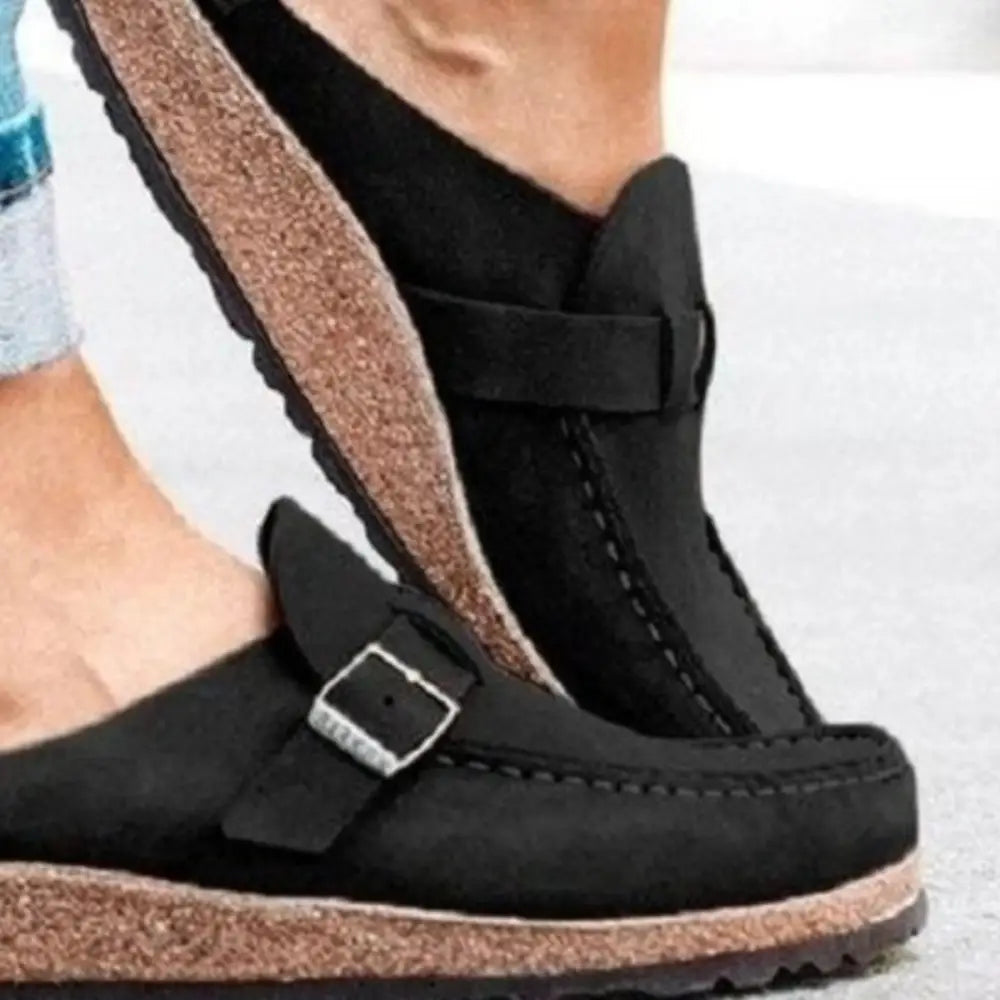 Round Toe Low Heel Buckle Loafers - Accessories