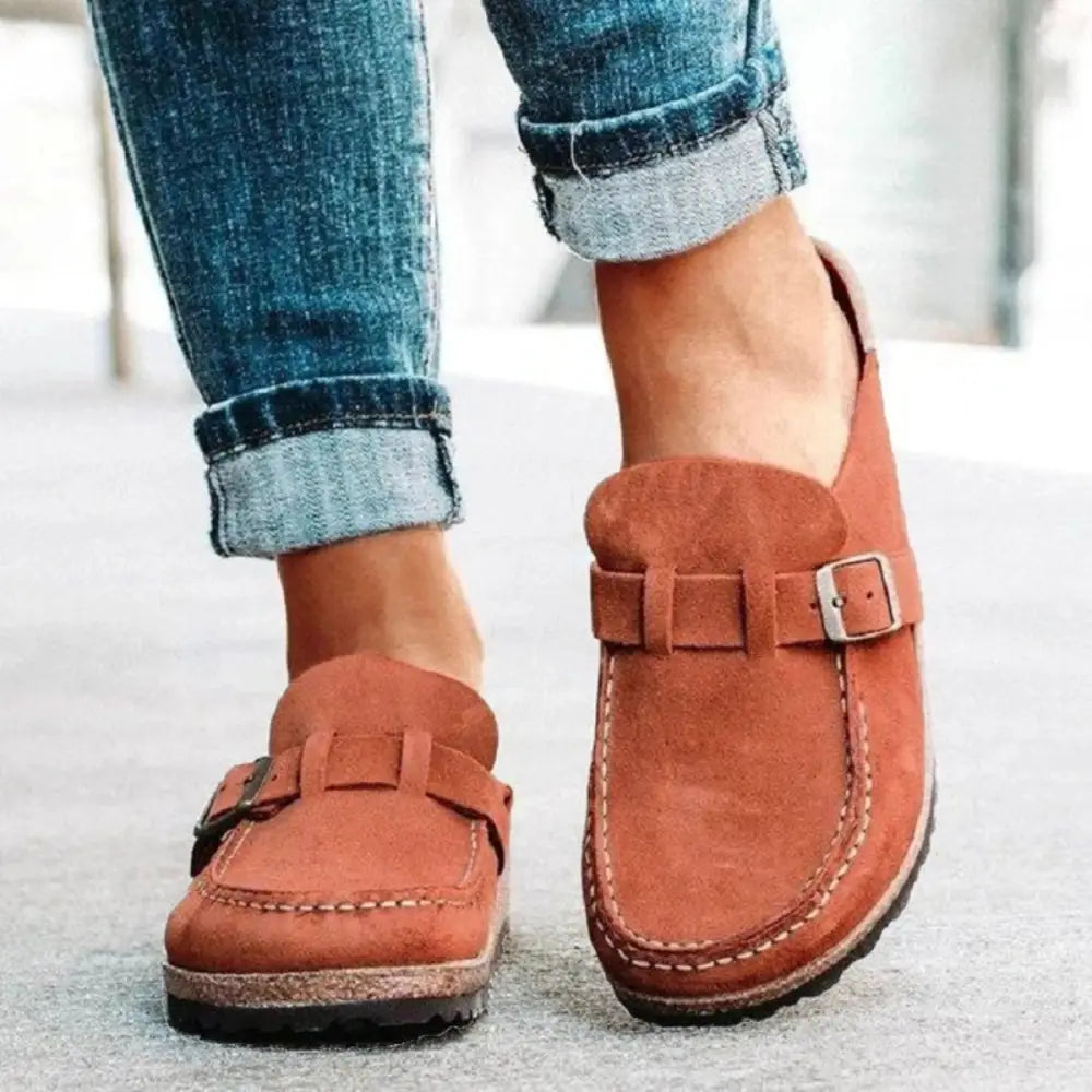 Round Toe Low Heel Buckle Loafers - Caramel / 35(US4) - Accessories