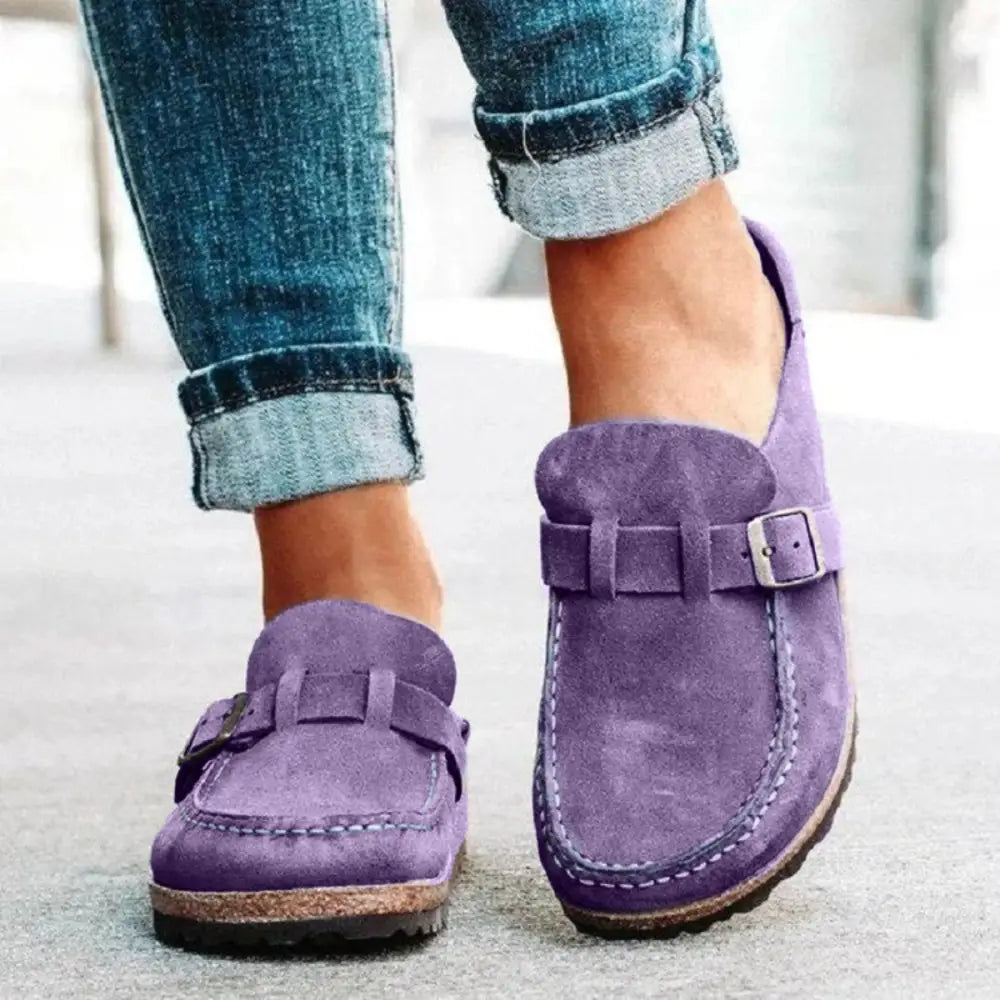 Round Toe Low Heel Buckle Loafers - Purple / 35(US4) - Accessories