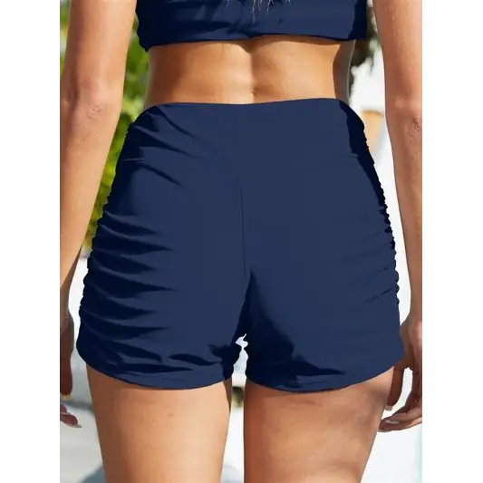 Ruched Mid-Rise Waist Swim Shorts