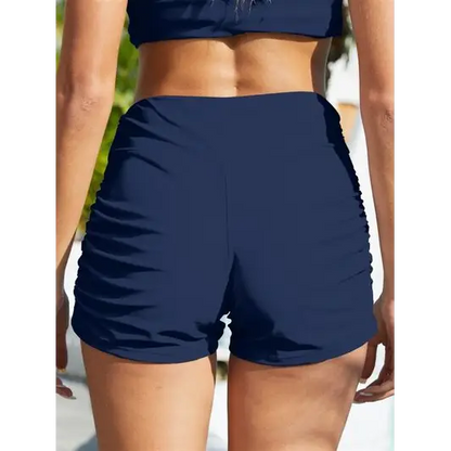 Ruched Mid-Rise Waist Swim Shorts