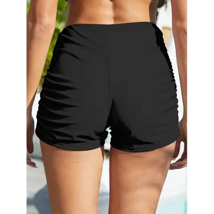 Ruched Mid-Rise Waist Swim Shorts