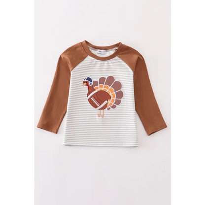 Rust stripe turkey applique boy top - Top