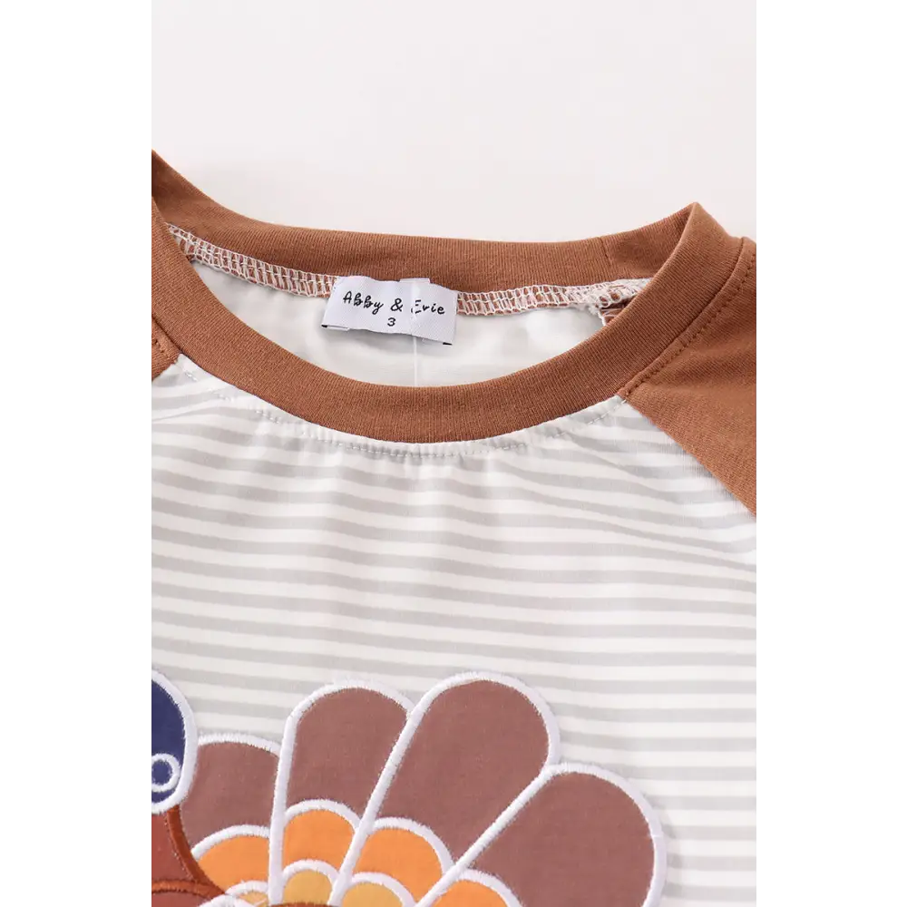 Rust stripe turkey applique boy top - Top